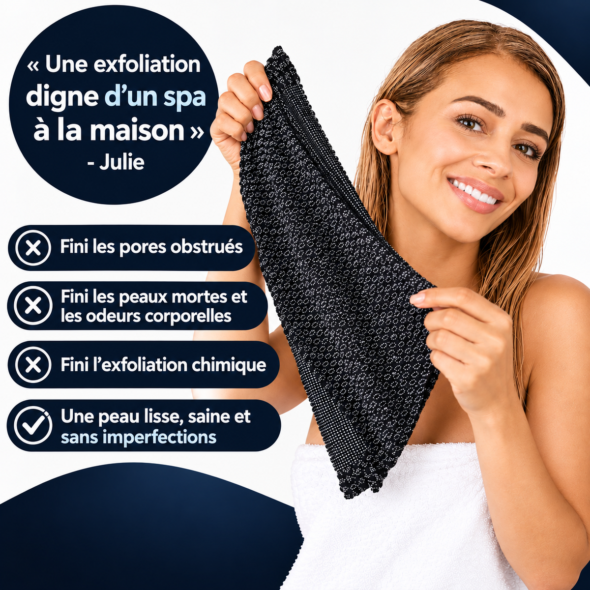 DouceLisse™ — La serviette de douche exfoliante pour une peau plus lisse et douce